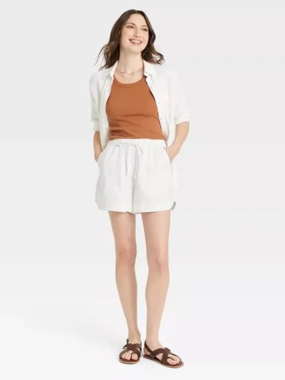 Universal Thread White Drawstring Linen and Rayon Blend Shorts